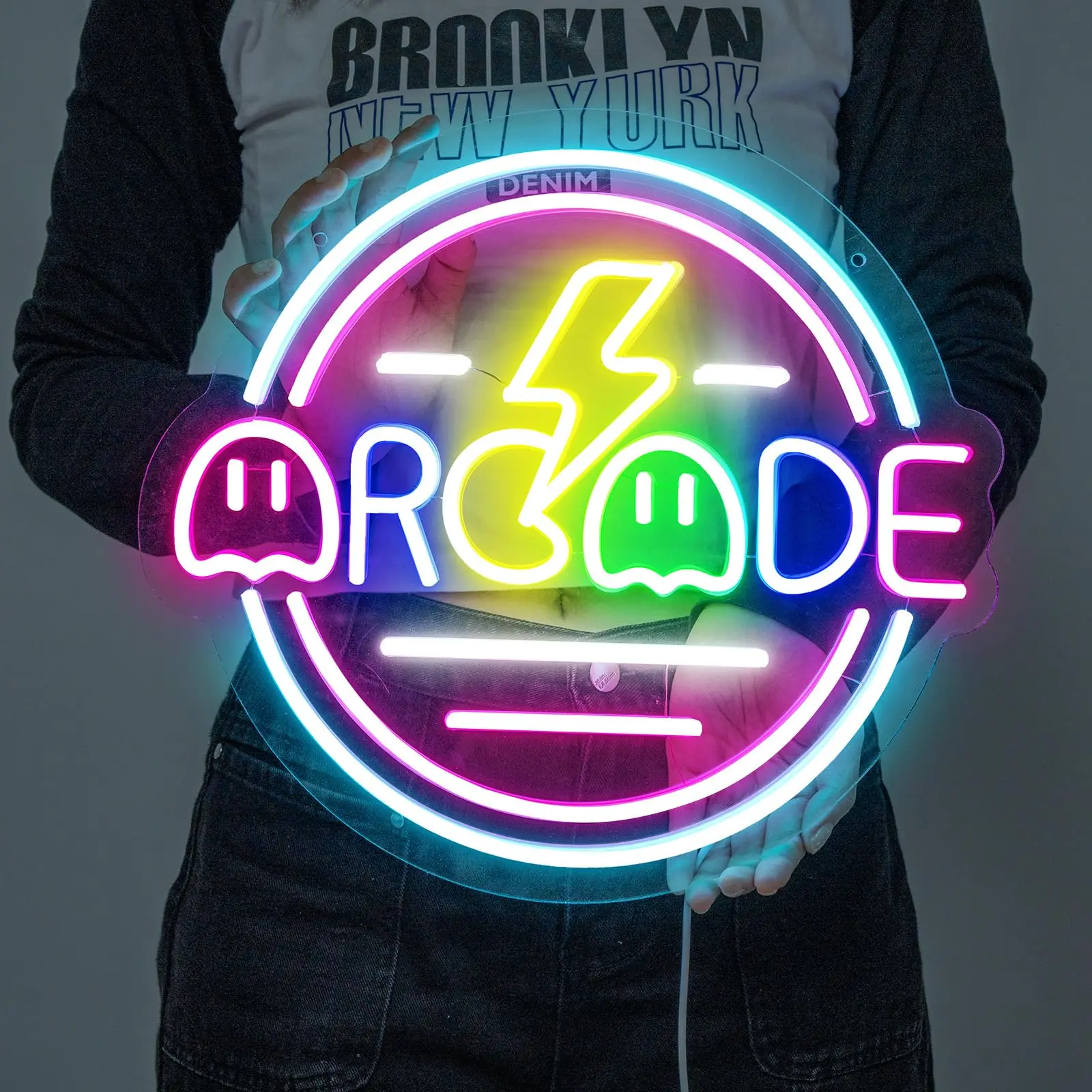 Néon LED Arcade allumé, plaque acrylique
