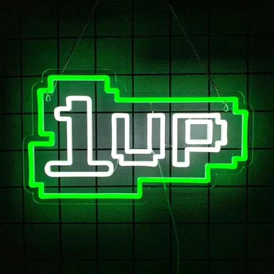 Néon LED Level Up allumé, plaque acrylique