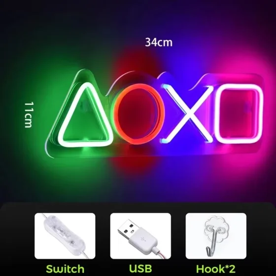 Néon LED mural gaming 20 cm – 8 modèles – Symboles manette