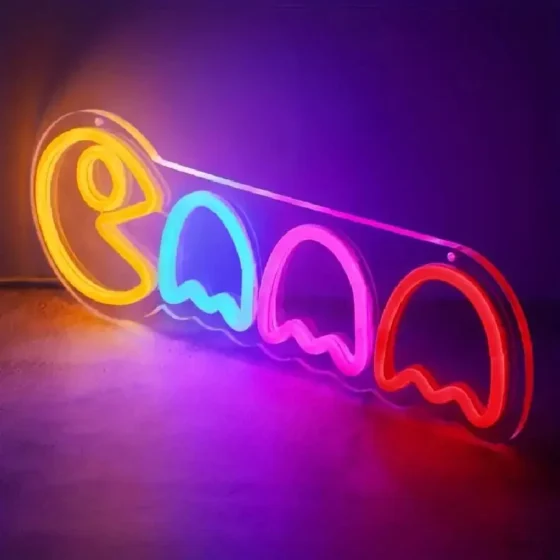 Néon LED Bulbizarre, Spectrum ou Pac-Man allumé, plaque acrylique