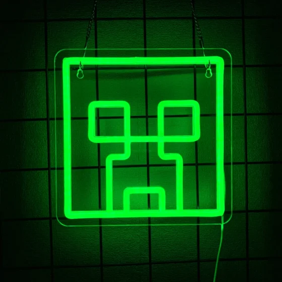 Néon LED Creeper allumé, plaque acrylique