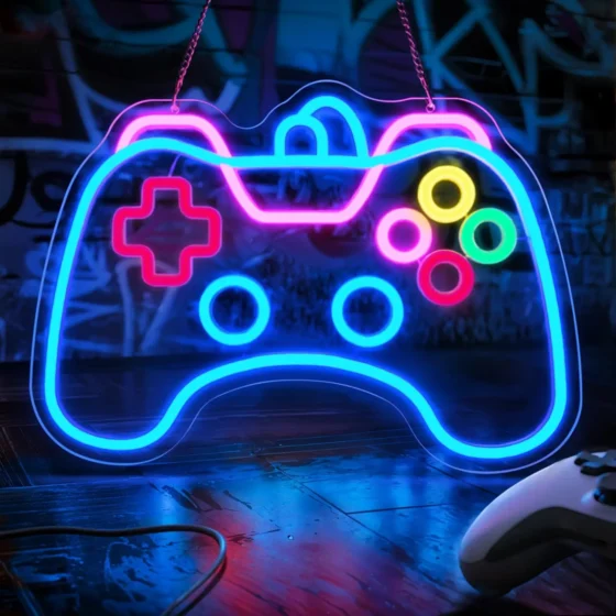 Néon LED manette de jeu allumé, plaque acrylique
