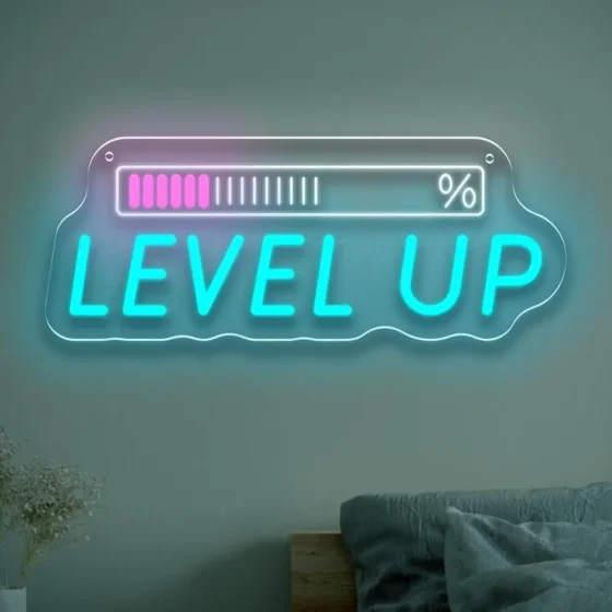Néon LED Level Up allumé, plaque acrylique